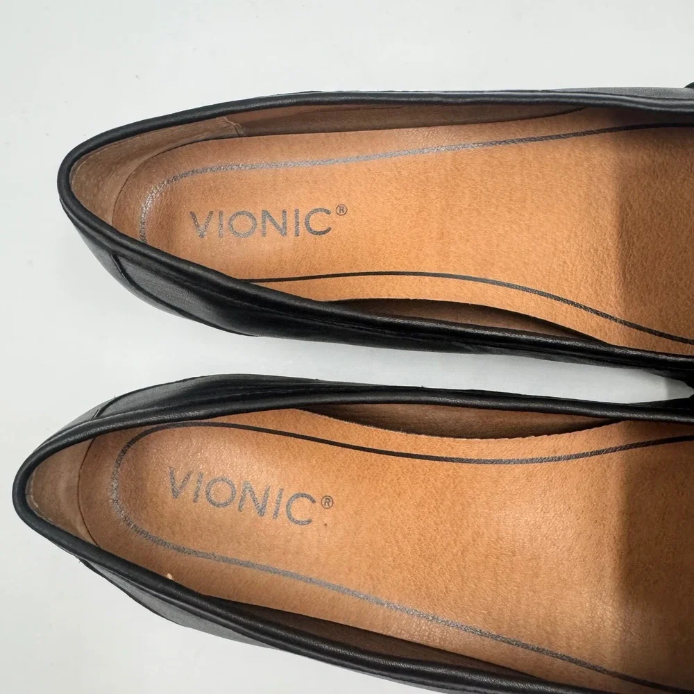 Vionic Savannah Black Leather Croc Embossed Pointed Toe Flat Loafers Womens 8.5